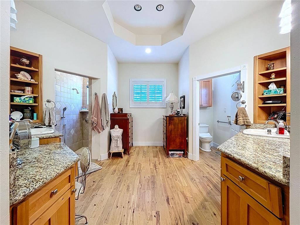 Bathroom, Interior, Recessed Lighting, Wood Texture Flooring