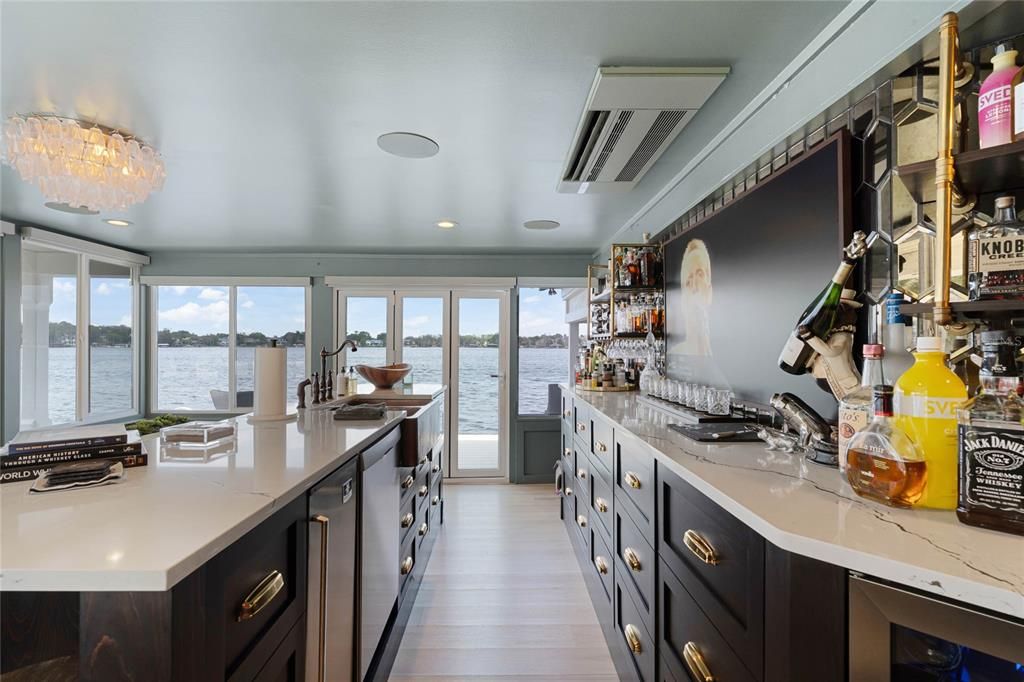 Interior, Kitchen, Recessed Lighting, Water, Wood Texture Flooring