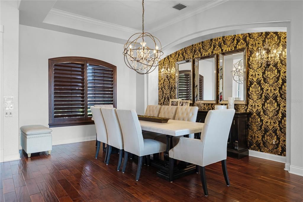 Chandelier, Dining room, Interior, Pendant Lights, Wood Texture Flooring