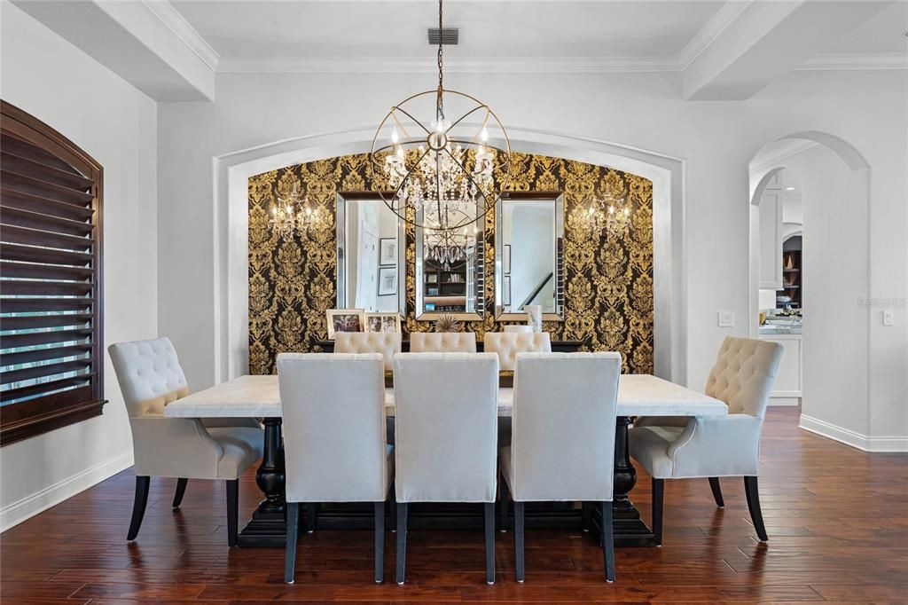 Chandelier, Dining room, Interior, Wood Texture Flooring