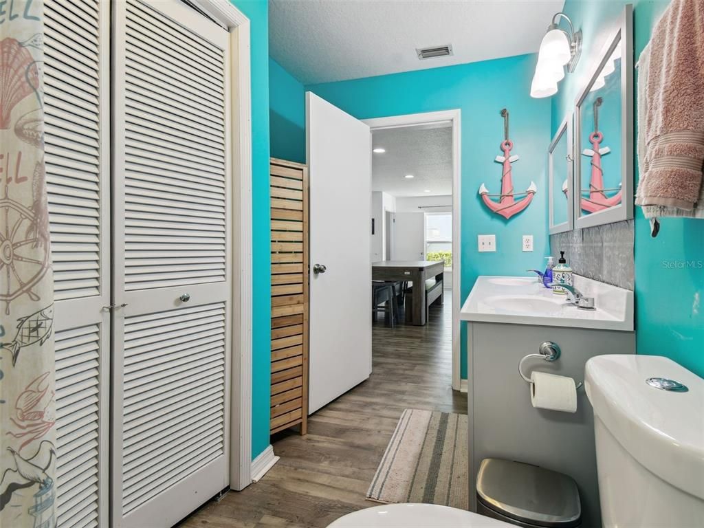 Bathroom, Interior, Recessed Lighting, Wood Texture Flooring
