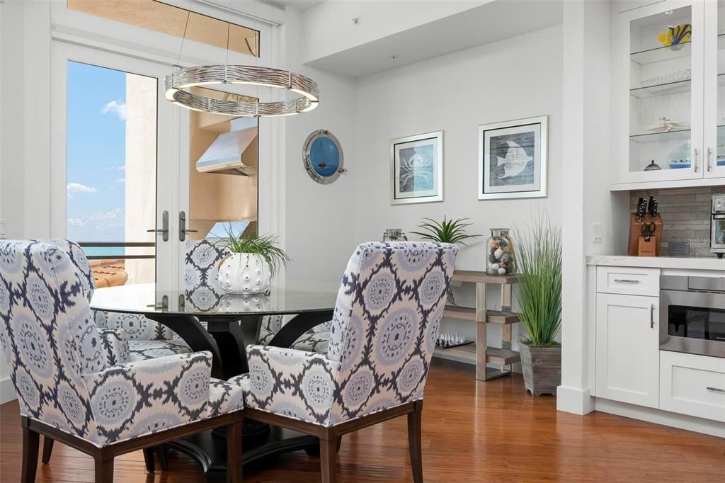 Dining room, Interior, Pendant Lights, Wood Texture Flooring