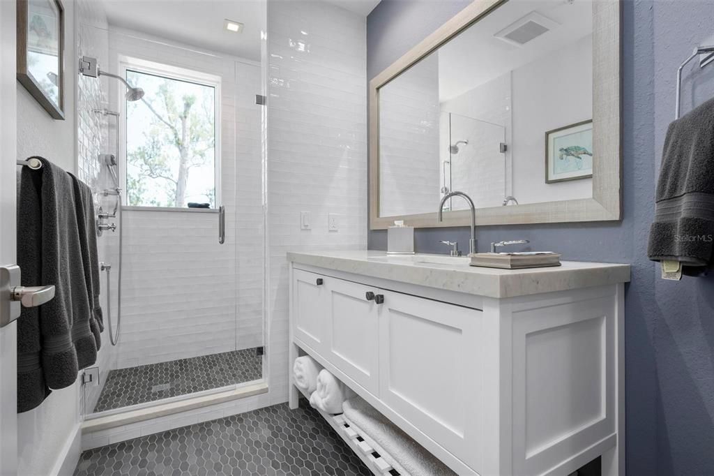 Bathroom, Glass Shower, Interior, Recessed Lighting