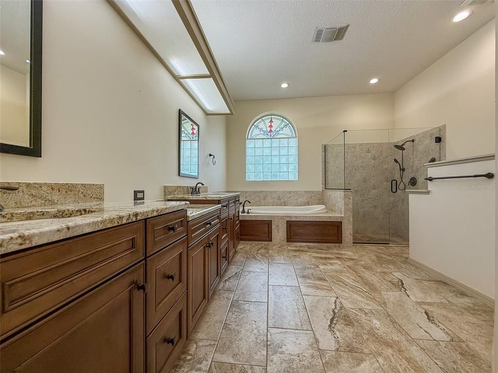 Bathroom, Dual Sink Vanities, Glass Shower, Interior, Recessed Lighting
