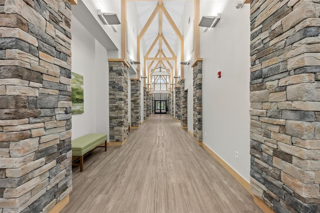 Interior, Stone Walls, Wood Texture Flooring