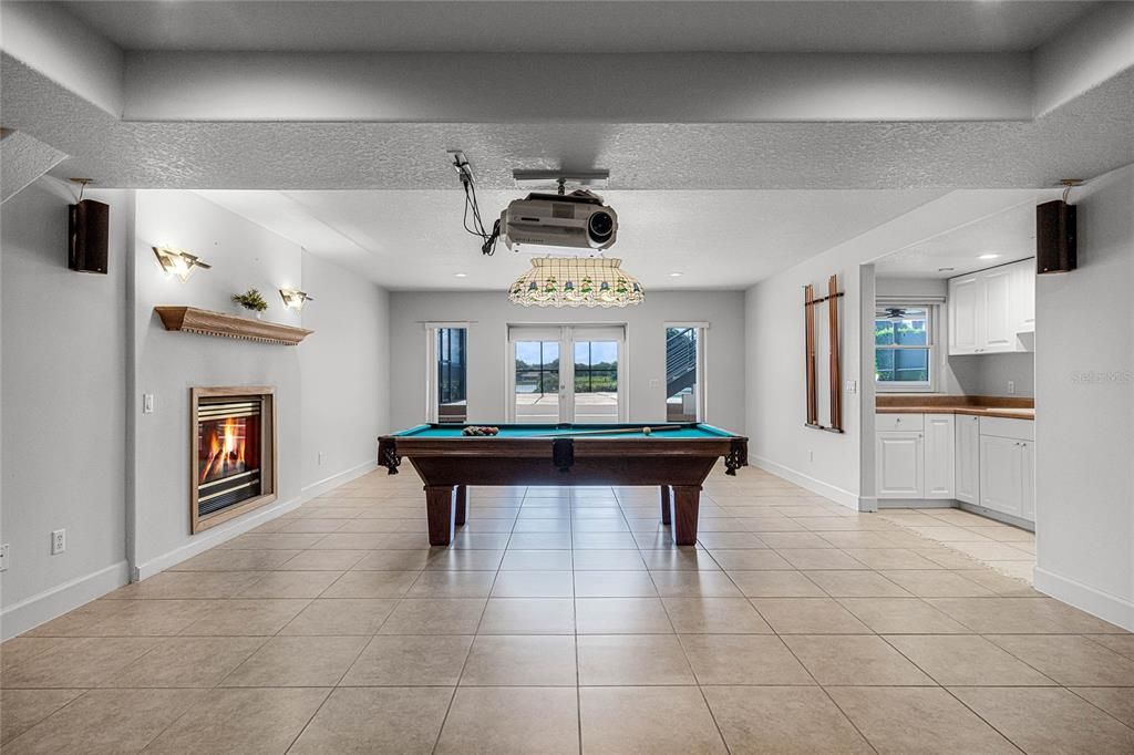 Billiard Table, Fireplace, Game Room, Interior, Pendant Lights, Recessed Lighting