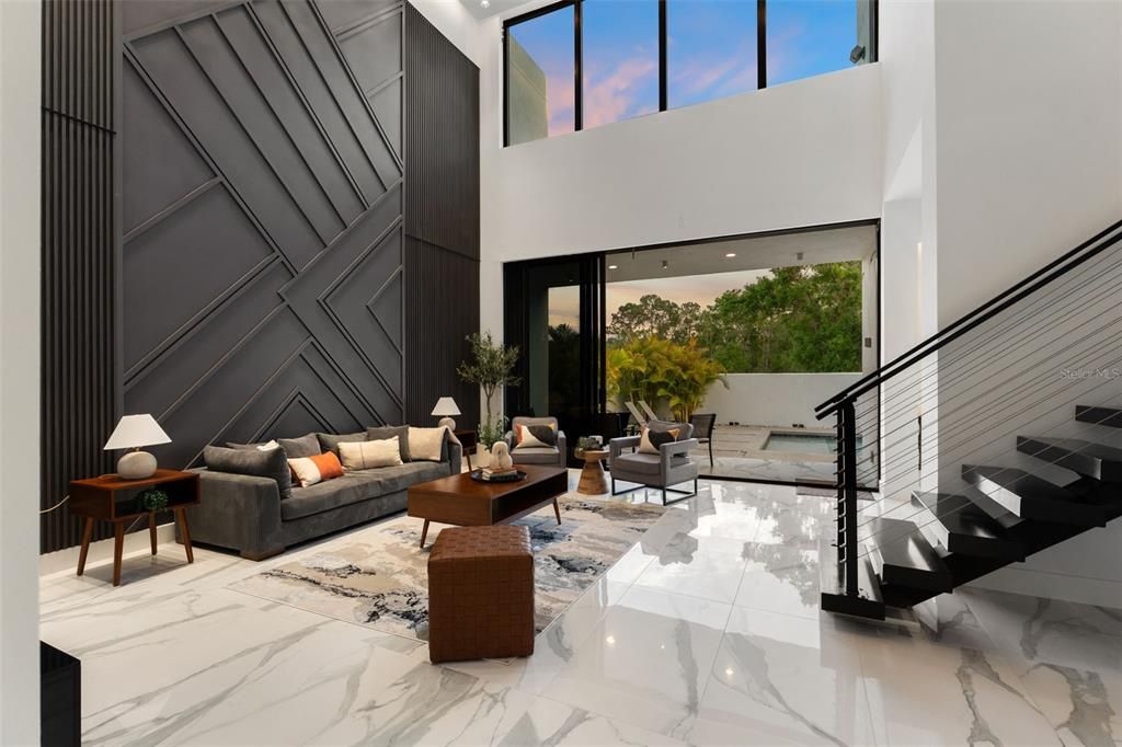 Interior, Living room, Marble, Recessed Lighting