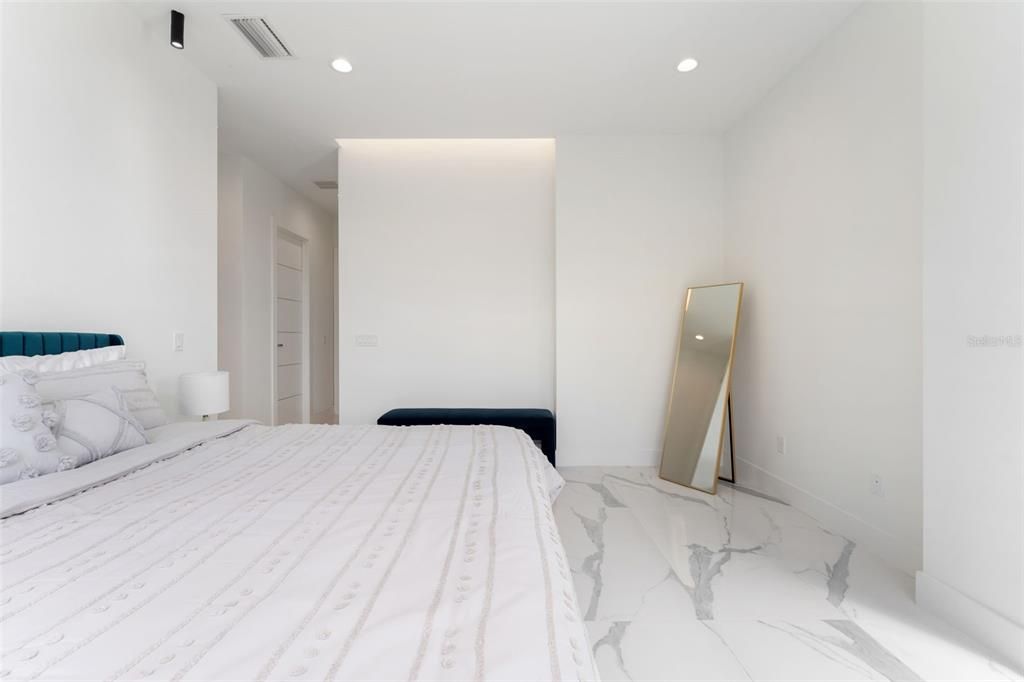 Bedroom, Interior, Marble, Recessed Lighting