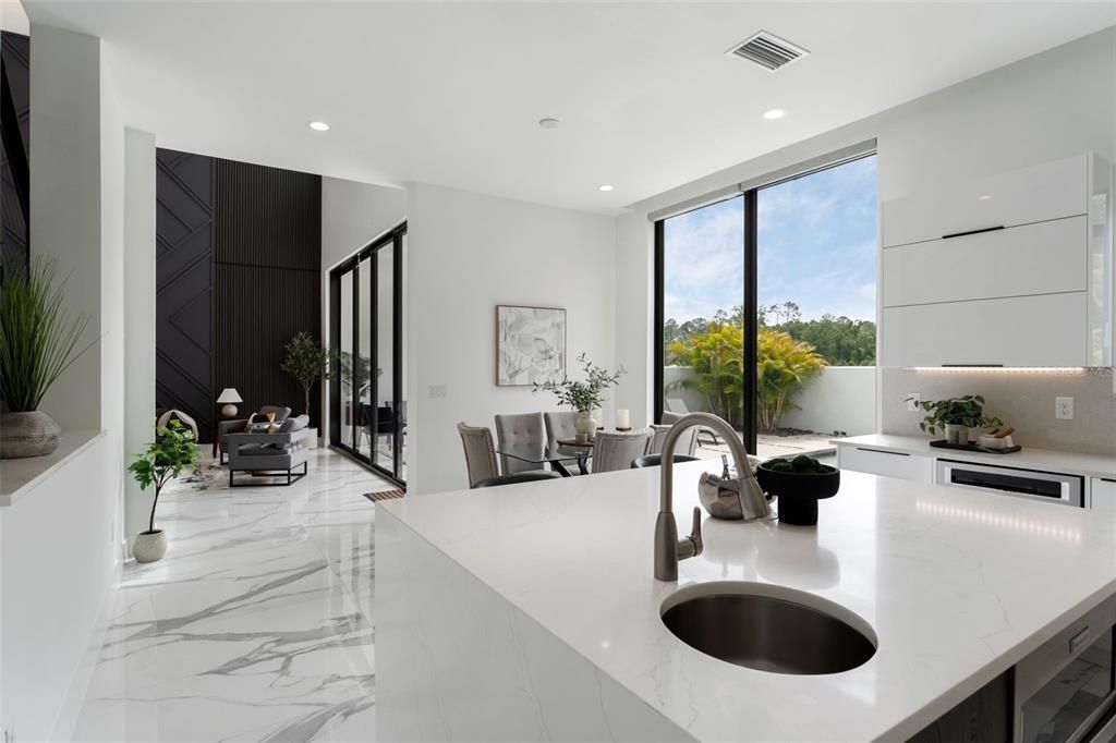 Dining room, Interior, Kitchen, Marble, Recessed Lighting
