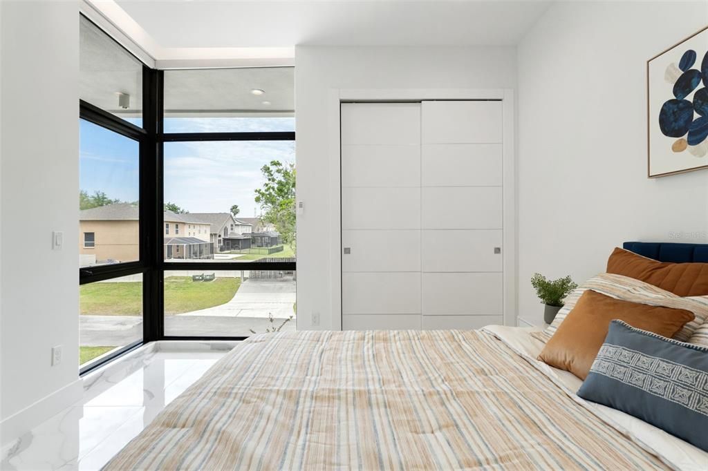 Bedroom, Interior, Marble, Recessed Lighting