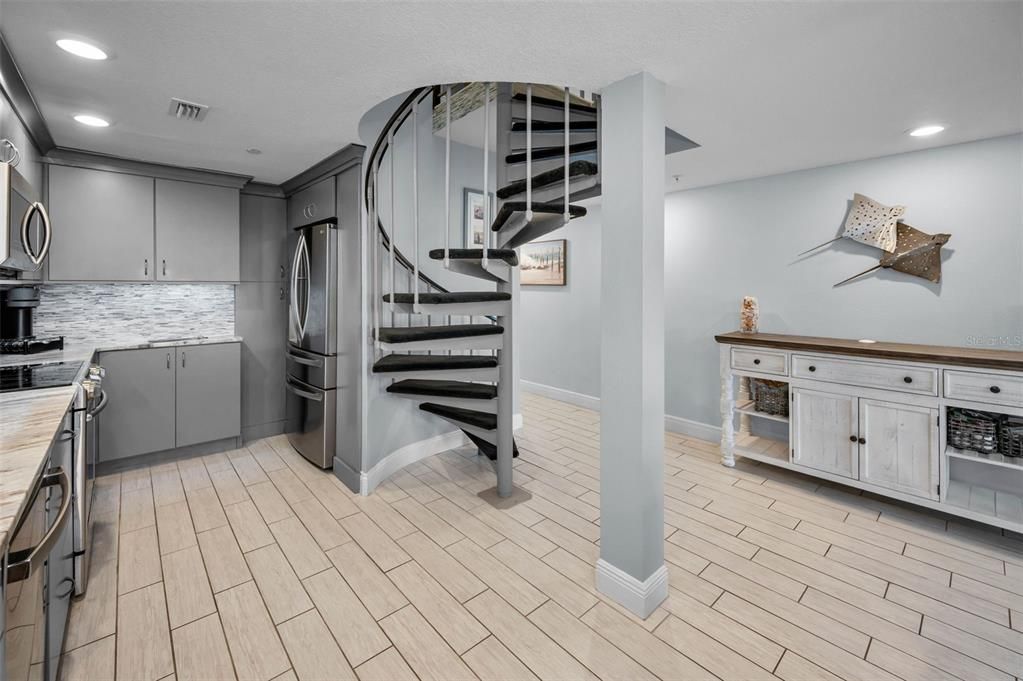 Interior, Kitchen, Recessed Lighting, Wood Texture Flooring