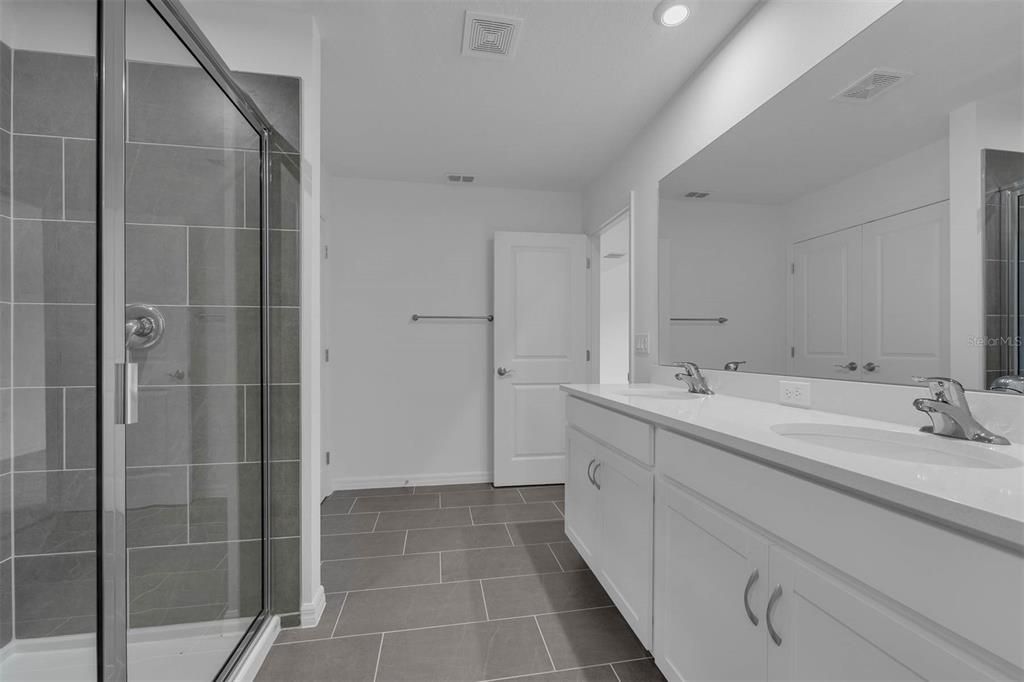 Bathroom, Dual Sink Vanities, Glass Shower, Interior, Recessed Lighting
