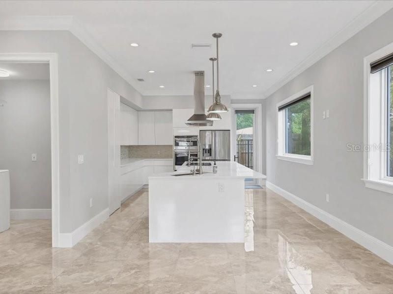 Interior, Kitchen, Pendant Lights, Recessed Lighting, Stainless Steel Appliances