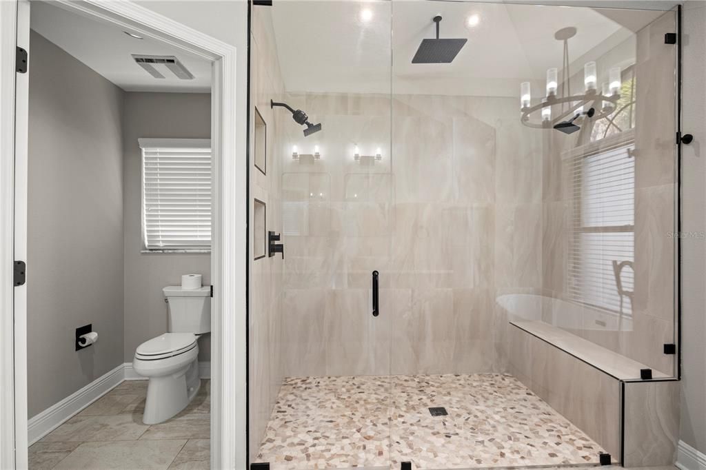 Bathroom, Glass Shower, Interior, Pendant Lights