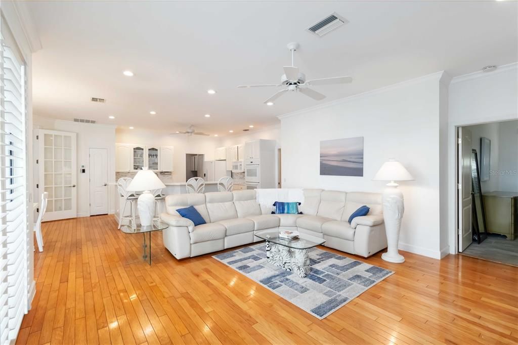 Interior, Kitchen, Living room, Recessed Lighting, Stainless Steel Appliances, Wood Texture Flooring