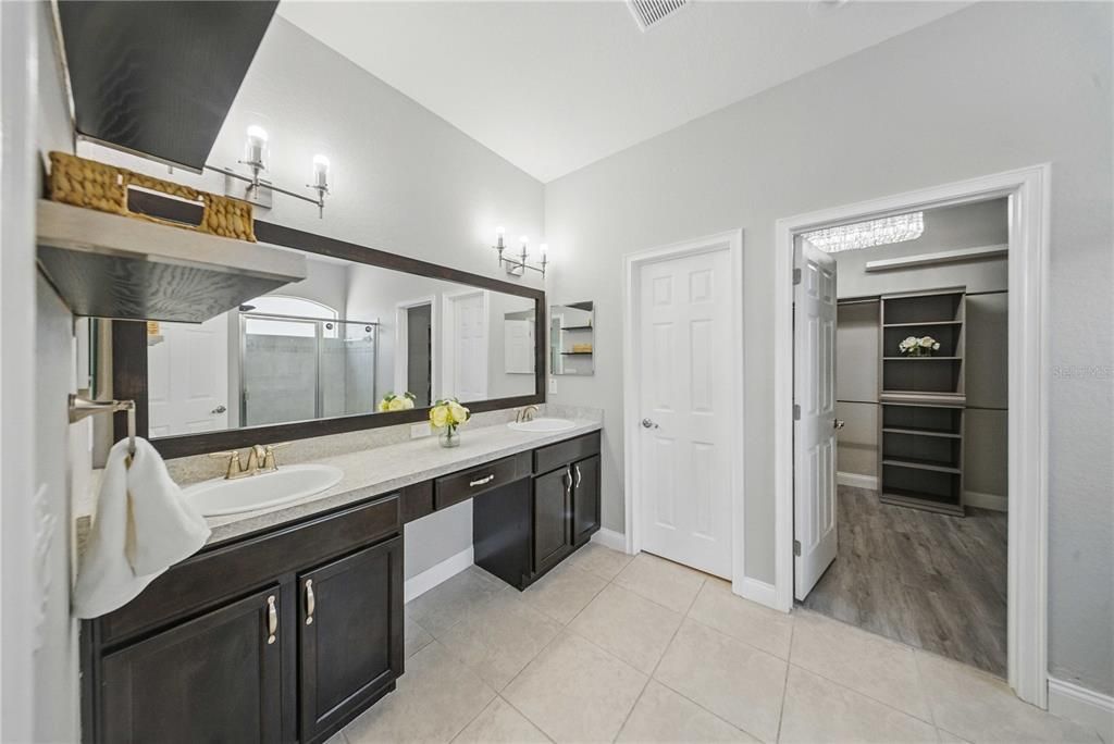 Bathroom, Dual Sink Vanities, Interior, Wood Texture Flooring