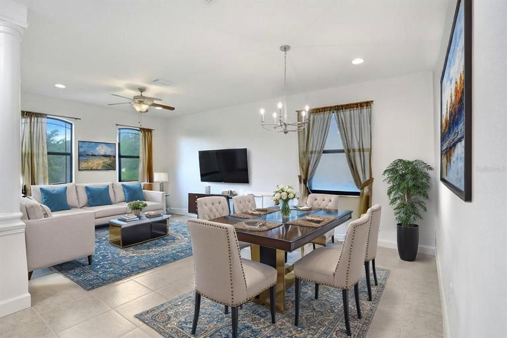 Chandelier, Dining room, Interior, Living room, Recessed Lighting