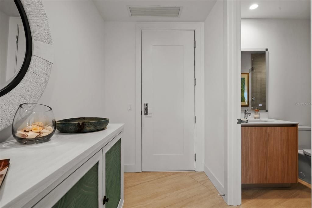 Bathroom, Interior, Recessed Lighting, Wood Texture Flooring