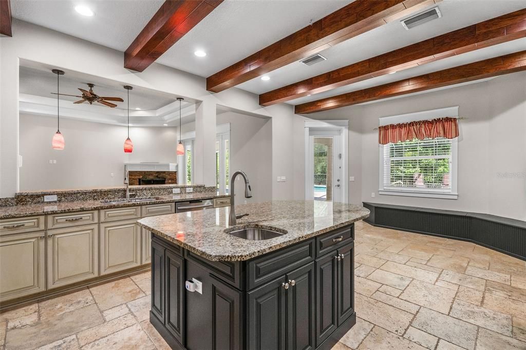 Interior, Kitchen, Pendant Lights, Recessed Lighting, Wooden Beams