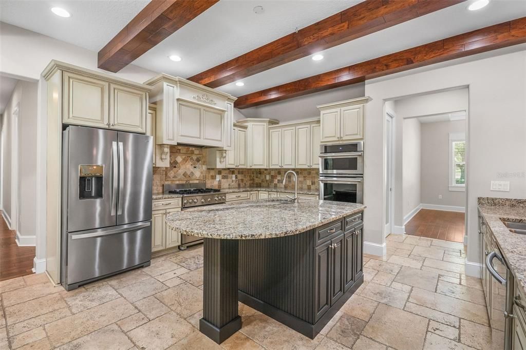 Interior, Kitchen, Recessed Lighting, Stainless Steel Appliances, Wooden Beams