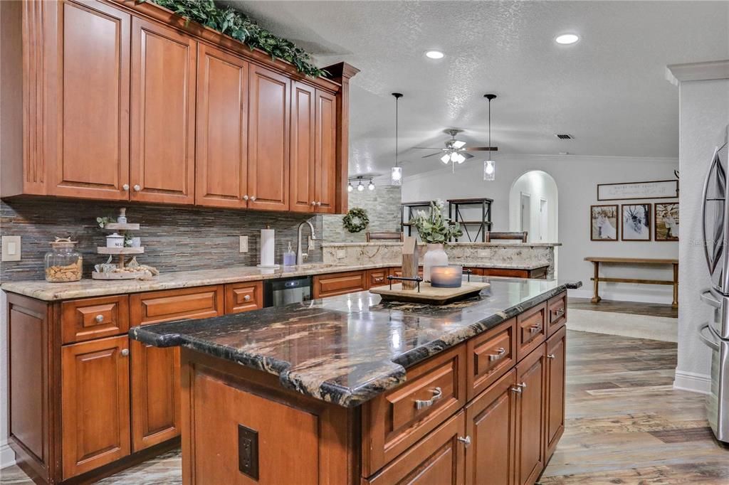 Interior, Kitchen, Pendant Lights, Recessed Lighting, Wood Texture Flooring