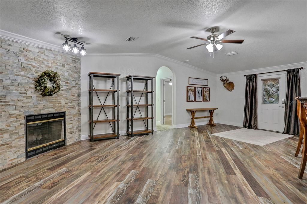 Fireplace, Interior, Stone Walls, Wood Texture Flooring