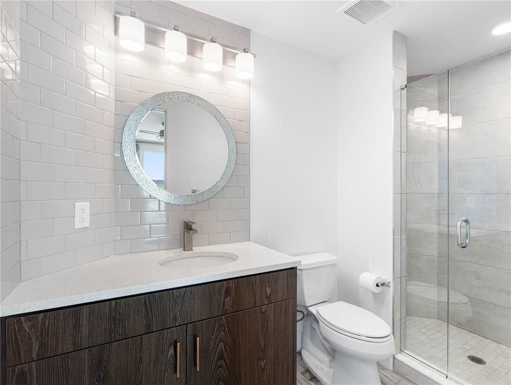 Bathroom, Glass Shower, Interior, Recessed Lighting