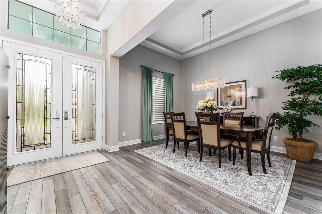 Chandelier, Dining room, Interior, Wood Texture Flooring