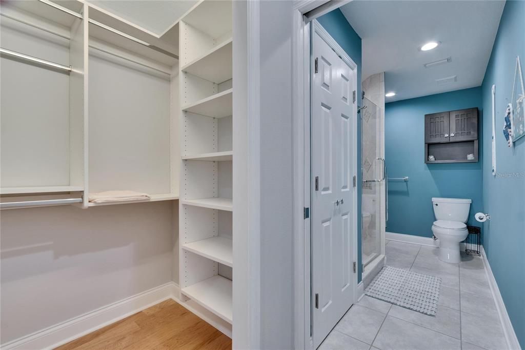 Bathroom, Interior, Recessed Lighting, Walk-in Closets, Wood Texture Flooring