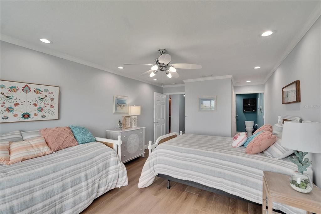 Bedroom, Interior, Recessed Lighting, Wood Texture Flooring