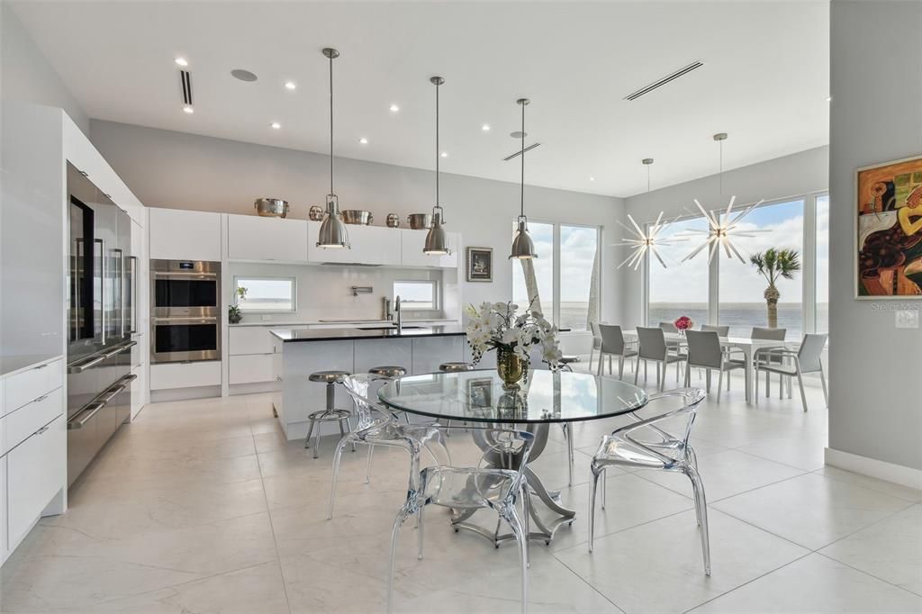 Dining room, Interior, Kitchen, Pendant Lights, Recessed Lighting, Stainless Steel Appliances, Water