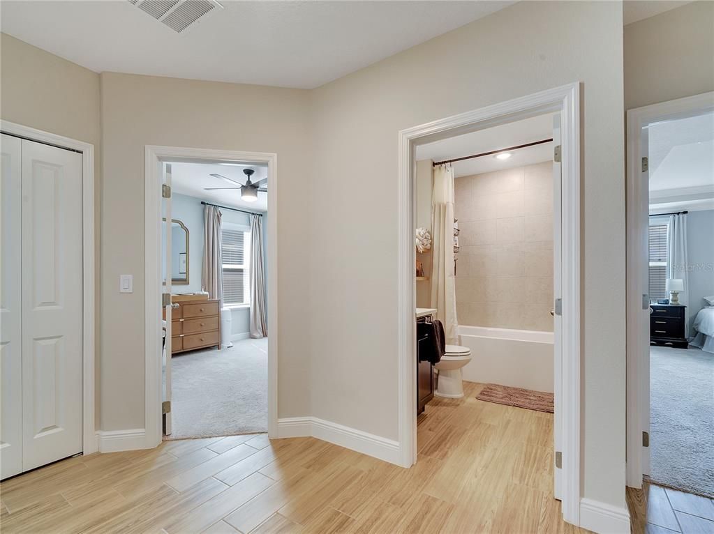 Bathroom, Interior, Recessed Lighting, Wood Texture Flooring
