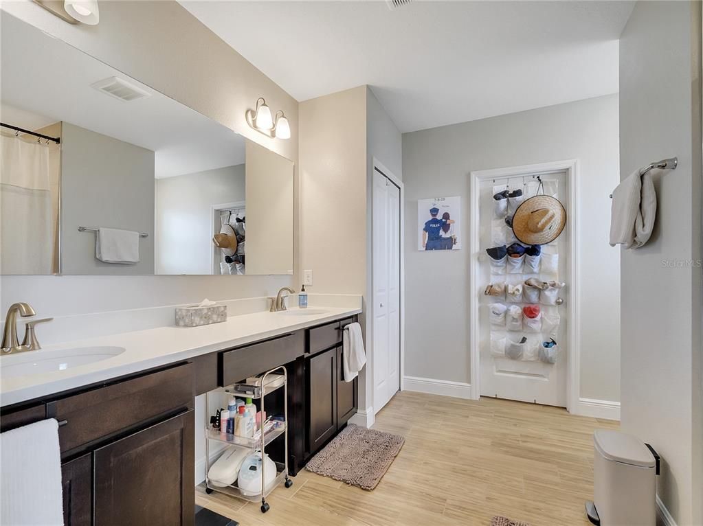 Bathroom, Dual Sink Vanities, Interior, Wood Texture Flooring
