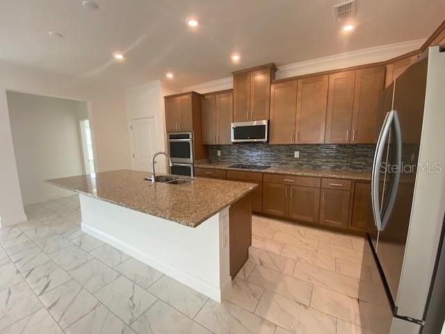 Interior, Kitchen, Marble, Recessed Lighting, Stainless Steel Appliances