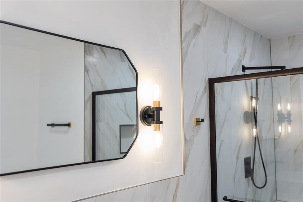 Bathroom, Glass Shower, Interior, Marble Walls