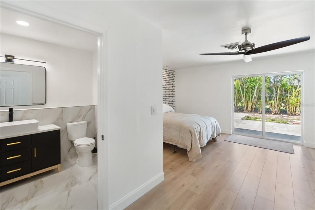 Bathroom, Bedroom, Interior, Marble, Recessed Lighting, Wood Texture Flooring