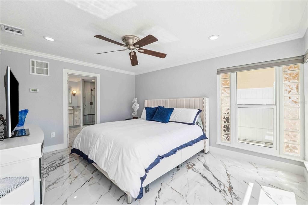 Bedroom, Interior, Marble, Recessed Lighting