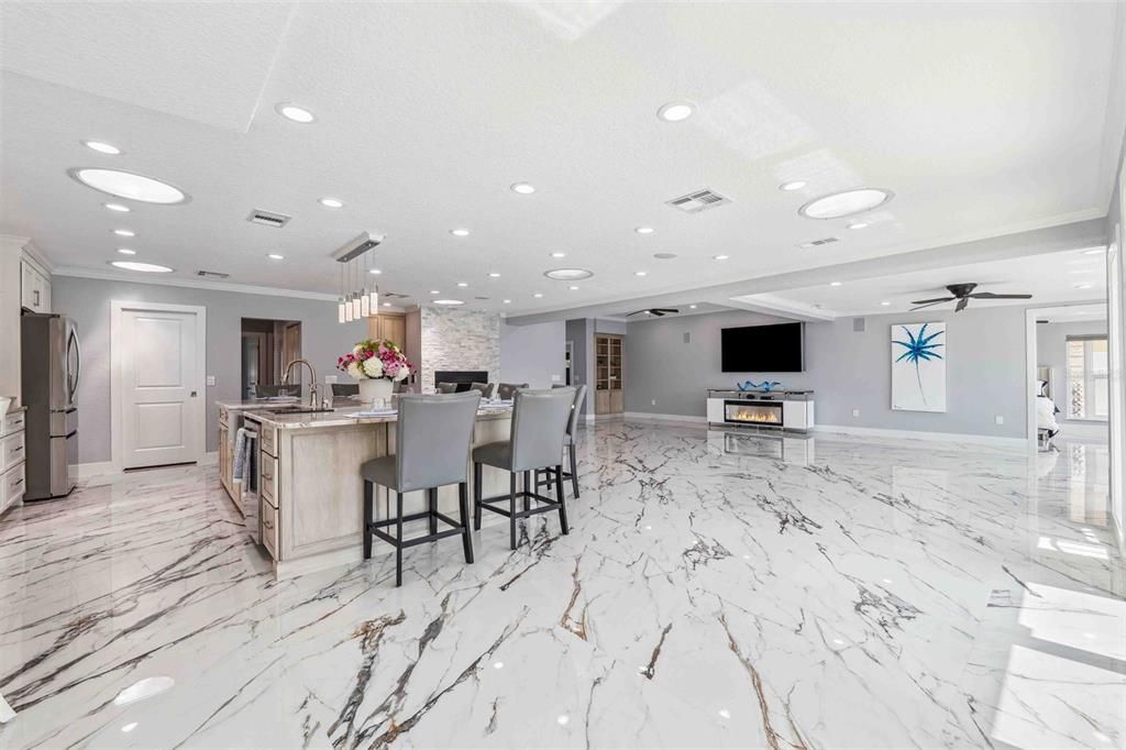 Interior, Kitchen, Marble, Pendant Lights, Recessed Lighting