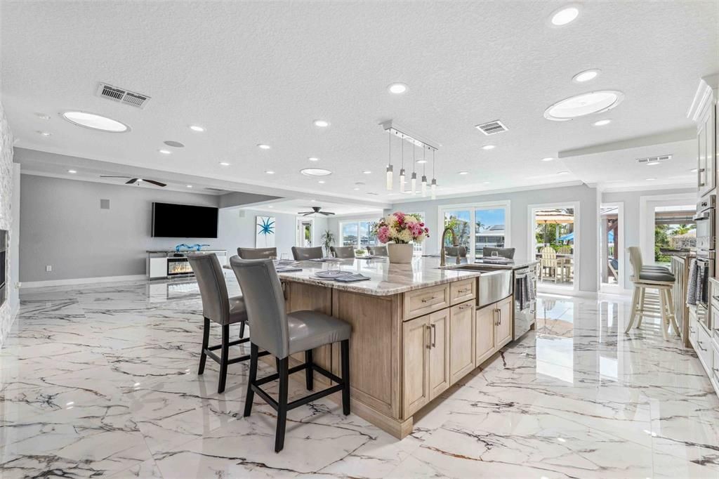Interior, Kitchen, Marble, Pendant Lights, Recessed Lighting