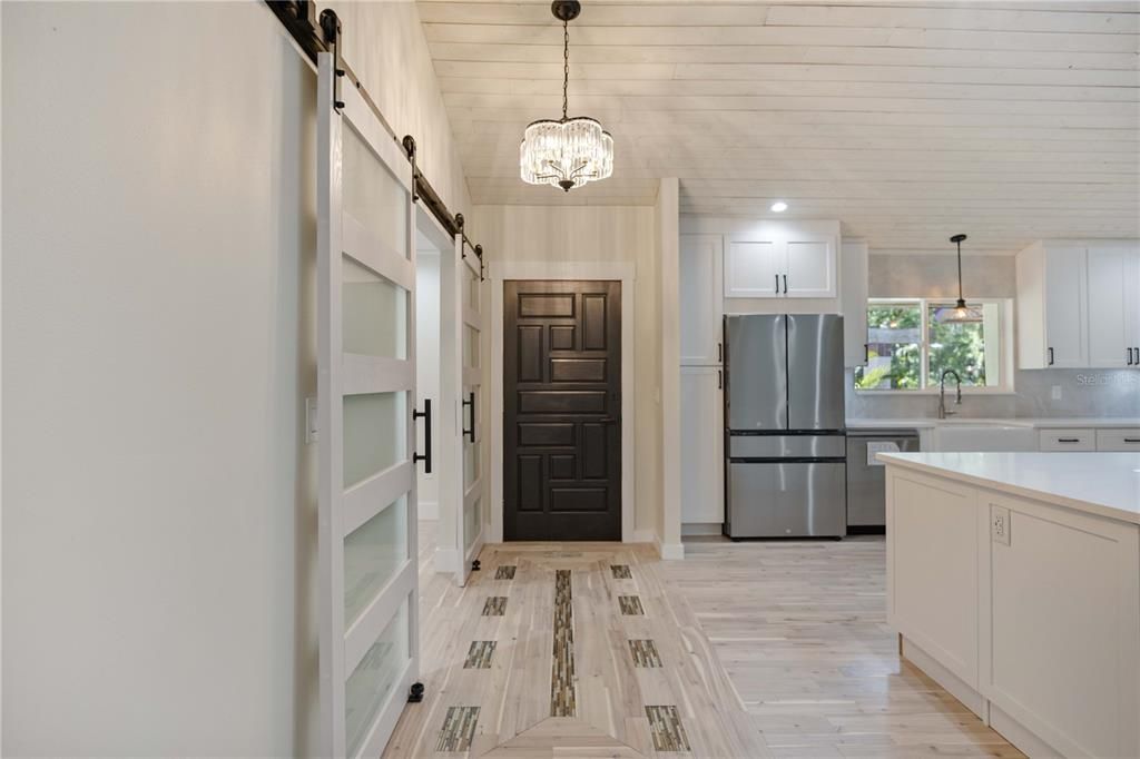 Interior, Kitchen, Pendant Lights, Recessed Lighting, Wood Texture Flooring