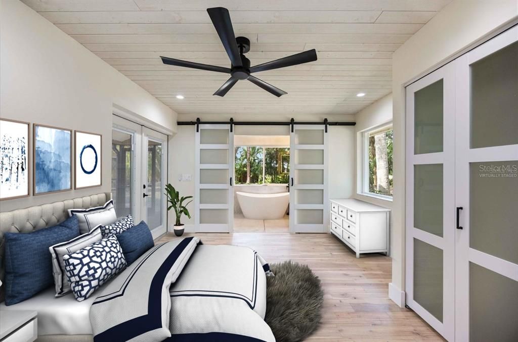 Bedroom, Interior, Recessed Lighting, Wood Texture Flooring