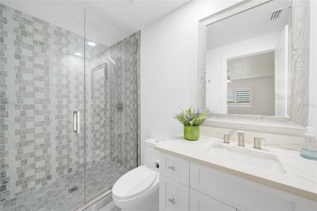 Bathroom, Glass Shower, Interior, Recessed Lighting