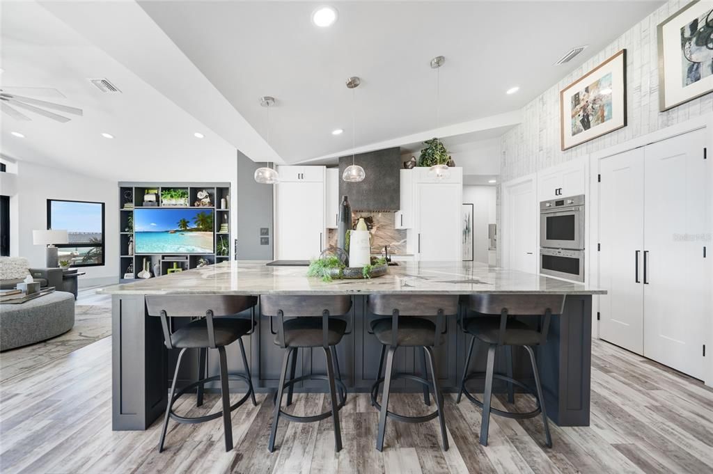 Interior, Kitchen, Living room, Pendant Lights, Recessed Lighting, Stainless Steel Appliances, Wood Texture Flooring