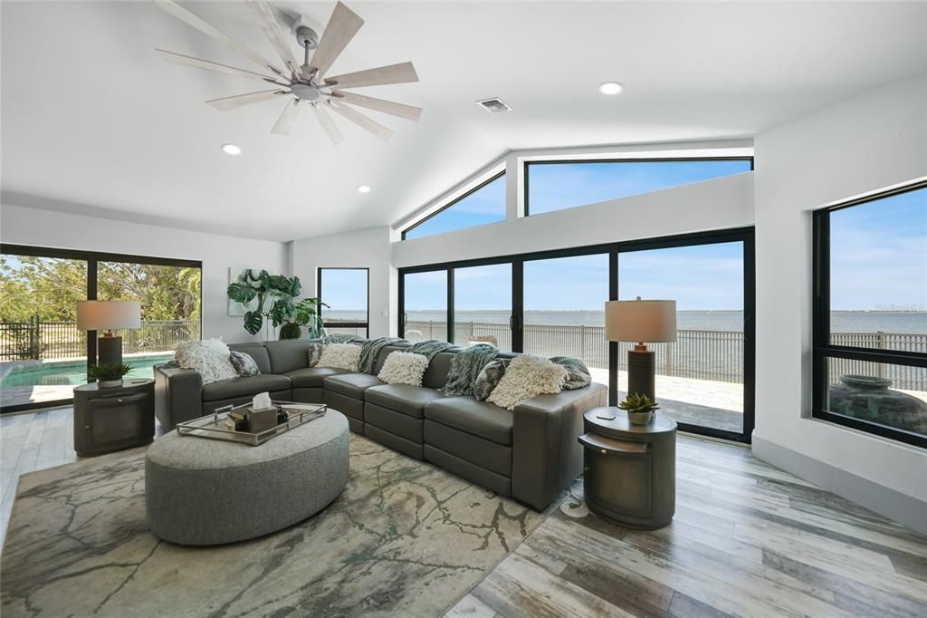 Interior, Living room, Recessed Lighting, Water, Wood Texture Flooring
