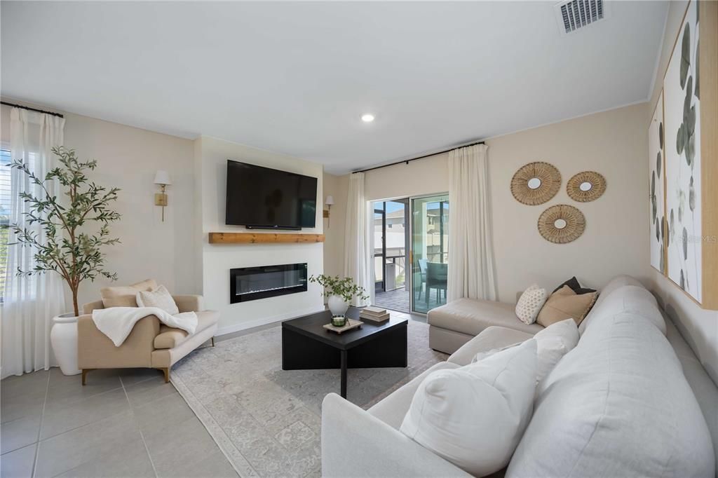 Fireplace, Interior, Living room, Recessed Lighting