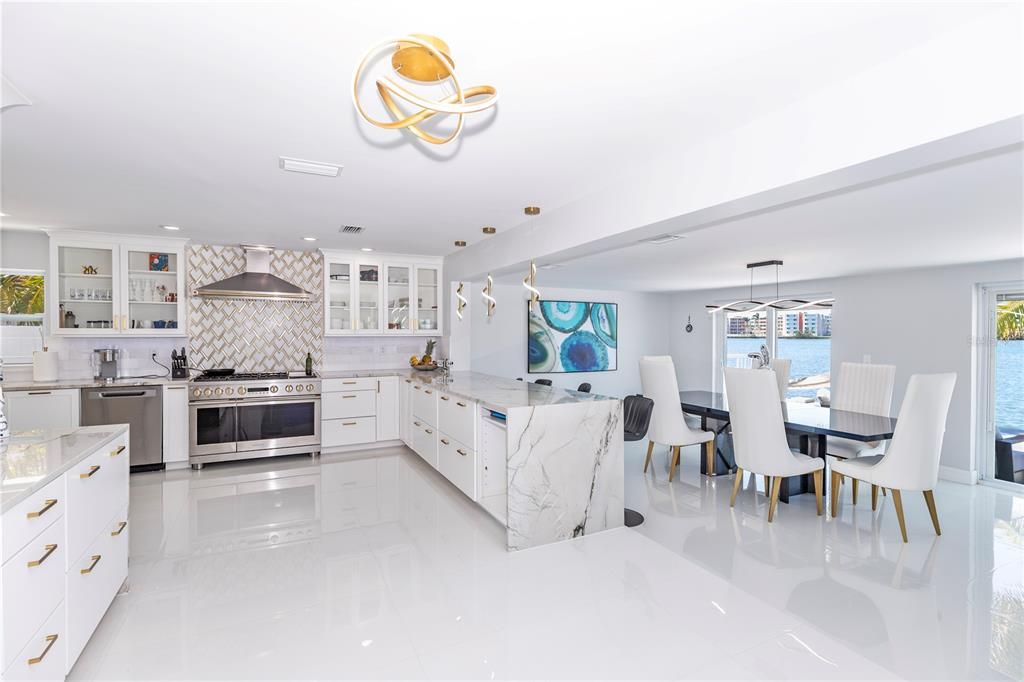 Dining room, Interior, Kitchen, Pendant Lights, Recessed Lighting, Stainless Steel Appliances, Water