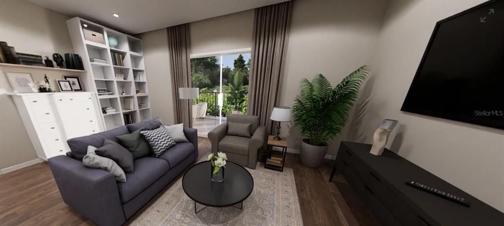 Interior, Living room, Recessed Lighting, Wood Texture Flooring