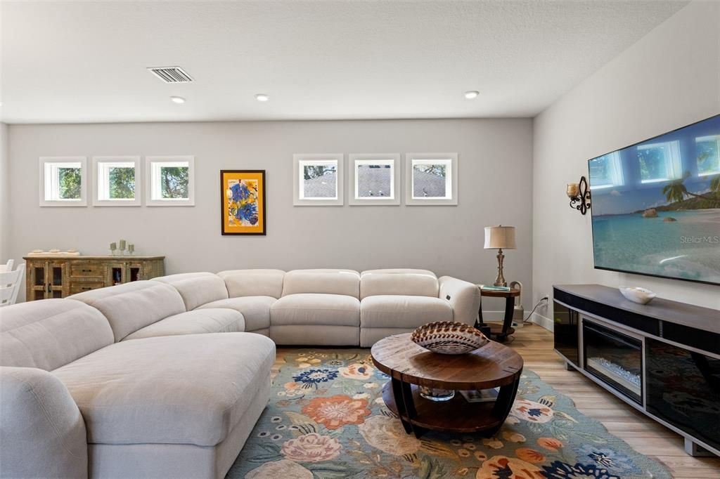 Interior, Living room, Recessed Lighting, Wood Texture Flooring