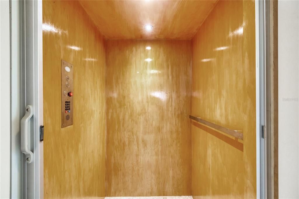 Elevator, Interior, Wooden Ceilings, Wooden Walls
