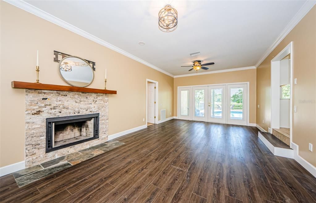Empty room, Fireplace, Interior, Wood Texture Flooring